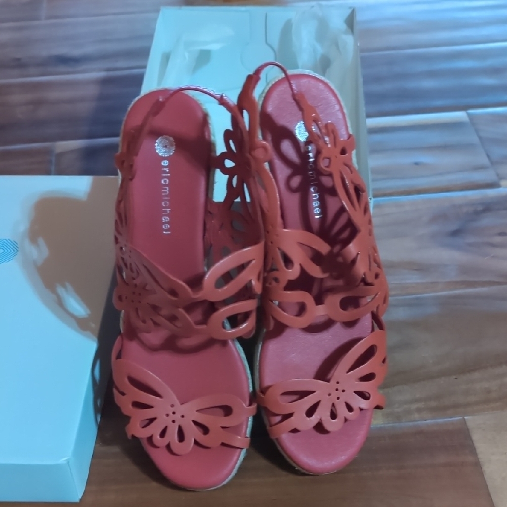 Eric Michael Red Sandals with Ankle Lacing and Cut-Out Design